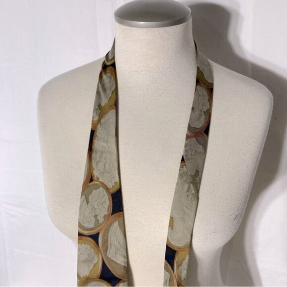 Vintage Boss Hugo Boss Black Tan Cameo Print 100% Silk Tie - Picture 7 of 9